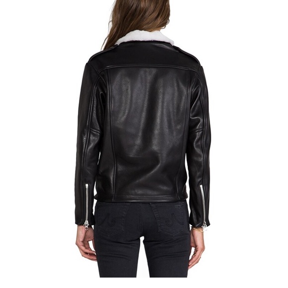 Shearling leather fur coat jacket white / cream and black - Picture 4 of 16